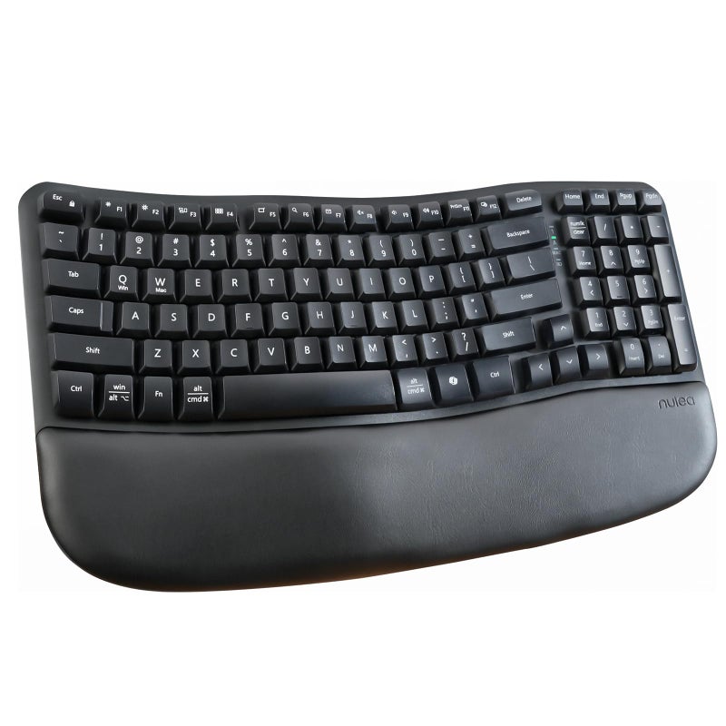 Nulea RT08 Wave Keys Wireless Ergonomic Keyboard with Cushioned Palm Rest 24GHz Ergo Cordless USB Computer Keyboard Comfortable Natural Typing for Laptop Mac Windows Black - Image 2
