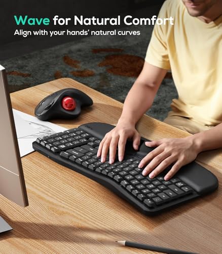 Nulea RT08 Wave Keys Wireless Ergonomic Keyboard with Cushioned Palm Rest 24GHz Ergo Cordless USB Computer Keyboard Comfortable Natural Typing for Laptop Mac Windows Black - Image 3
