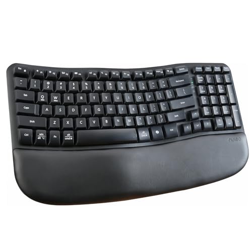 Nulea RT08 Wave Keys Wireless Ergonomic Keyboard with Cushioned Palm Rest 24GHz Ergo Cordless USB Computer Keyboard Comfortable Natural Typing for Laptop Mac Windows Black - Image 1