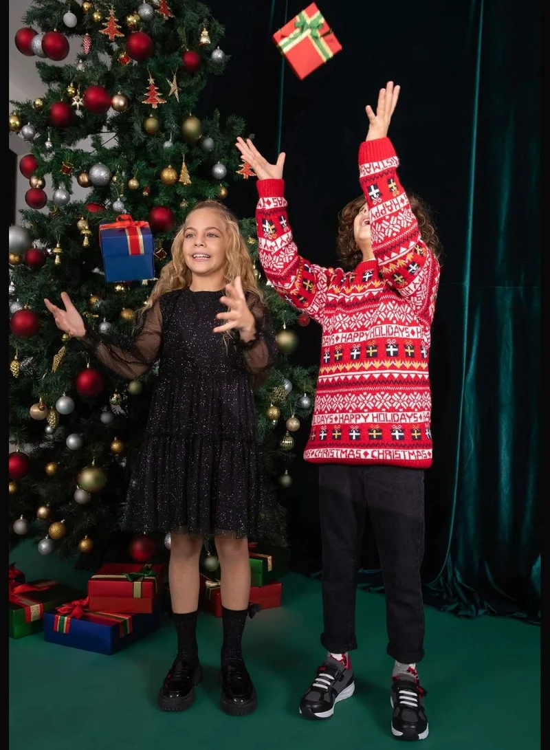 DeFacto New Year Girl Long Sleeve Knitted Dress