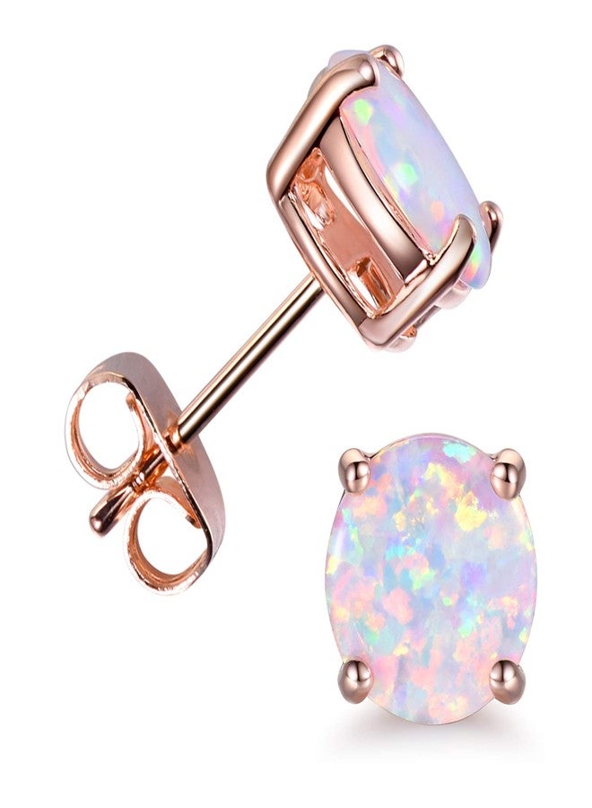 CERSLIMO Multi Colors fire Opal Stud Earrings Birthstone Earrings For Women 8mm (Rose Gold) - Image 1