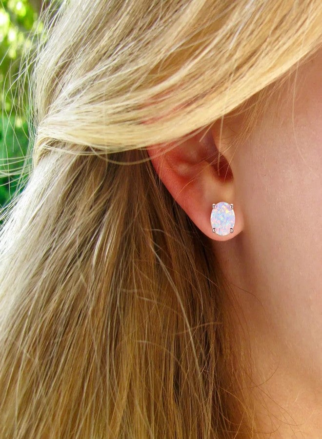 CERSLIMO Multi Colors fire Opal Stud Earrings Birthstone Earrings For Women 8mm (Rose Gold) - Image 2