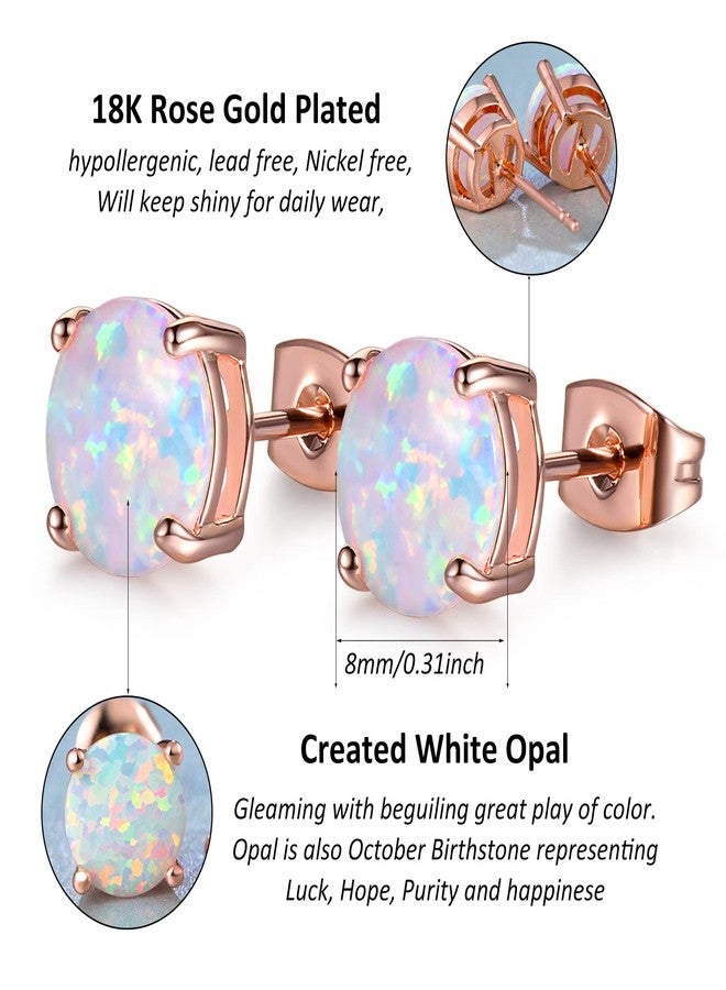 CERSLIMO Multi Colors fire Opal Stud Earrings Birthstone Earrings For Women 8mm (Rose Gold) - Image 5