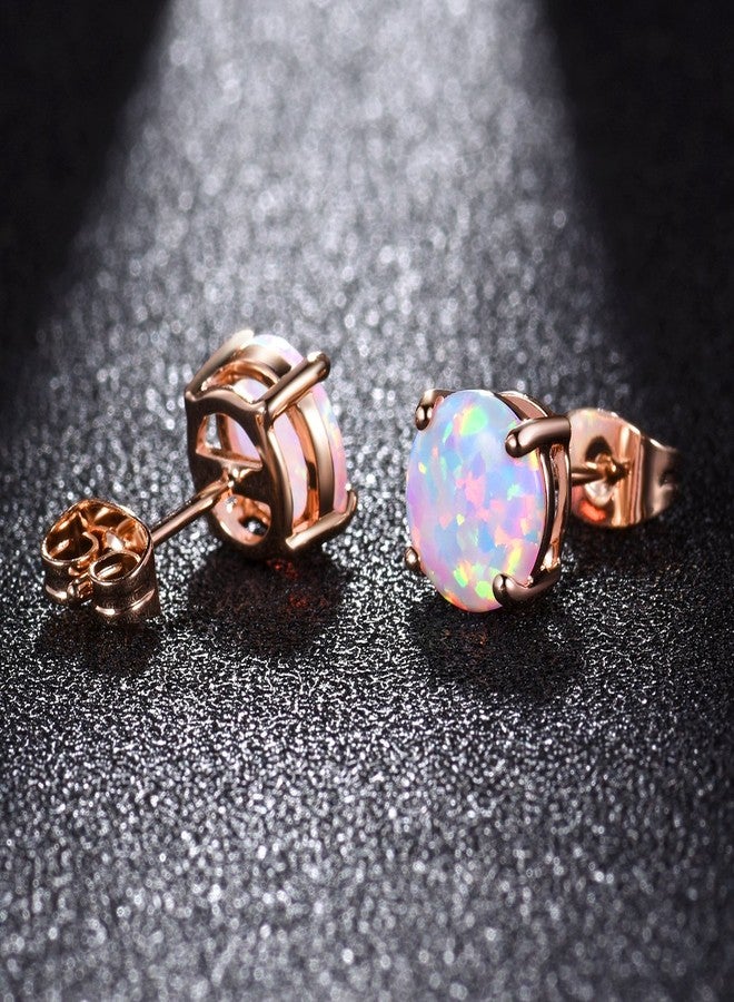 CERSLIMO Multi Colors fire Opal Stud Earrings Birthstone Earrings For Women 8mm (Rose Gold) - Image 4