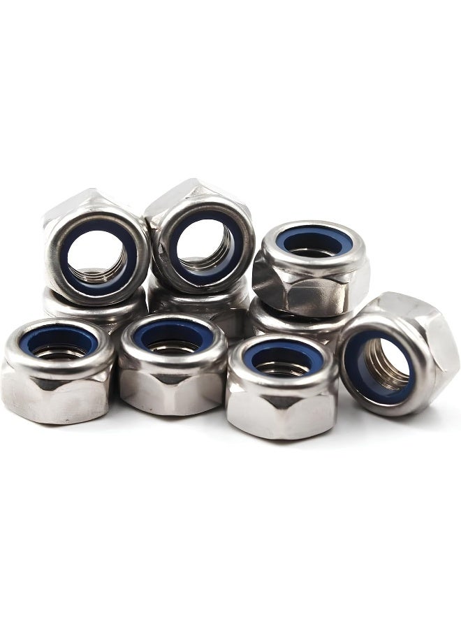 Poaker Stainless Steel Hex Nuts With Nylon Insert - Self-Locking Lock Nuts For Secure Connections For Household And Mechanical Appliance (12Mm, 10, Pcs) - Image 1