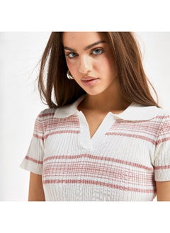 FAV Striped Collared Bodycon Dress with Short Sleeves  - Image 3