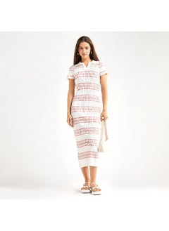 FAV Striped Collared Bodycon Dress with Short Sleeves  - Image 2
