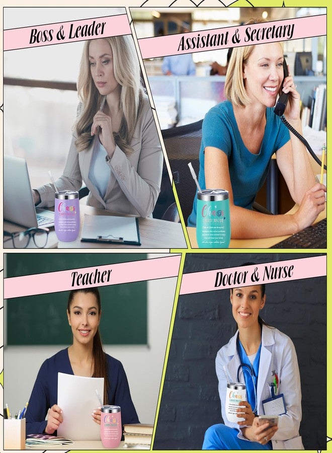 Layhit أكواب Layhit Chaos Coordinator Gifts سعة 12 أونصة، هدايا تقدير للموظفين 2025 للنساء، أكواب من الفولاذ المقاوم للصدأ، أكواب معزولة، هدايا شكر للمعلمات والممرضات والمديرات والقادة (ألوان زاهية، 4 عبوات) - Image 4