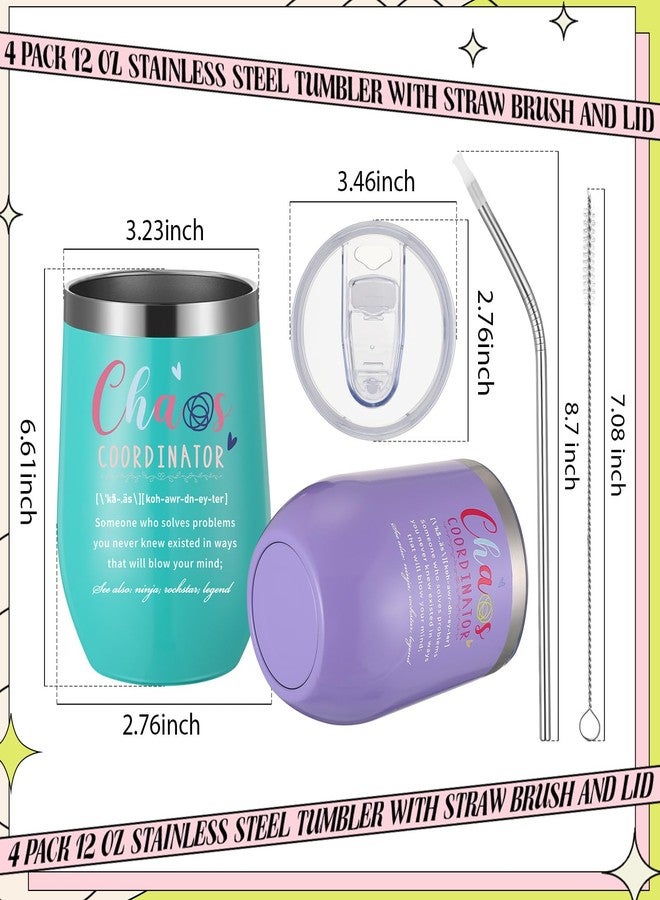 Layhit أكواب Layhit Chaos Coordinator Gifts سعة 12 أونصة، هدايا تقدير للموظفين 2025 للنساء، أكواب من الفولاذ المقاوم للصدأ، أكواب معزولة، هدايا شكر للمعلمات والممرضات والمديرات والقادة (ألوان زاهية، 4 عبوات) - Image 3