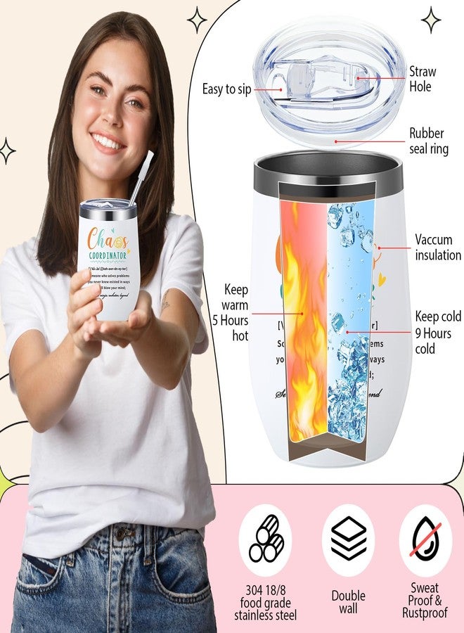 Layhit أكواب Layhit Chaos Coordinator Gifts سعة 12 أونصة، هدايا تقدير للموظفين 2025 للنساء، أكواب من الفولاذ المقاوم للصدأ، أكواب معزولة، هدايا شكر للمعلمات والممرضات والمديرات والقادة (ألوان زاهية، 4 عبوات) - Image 5