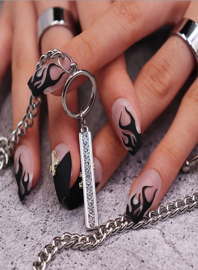 MISUD Press on Nails - Medium Coffin Glue on Nails with Goth Black, Acrylic Gothic Cross Design 24 pcs - Image 5
