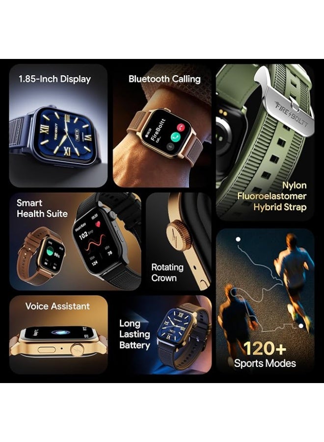 Fire-Boltt Rise Force Smart Watch 1.85” Display, Nylon–Fluoroelastomer Hybrid Strap, Rotating Crown, Bluetooth Calling, Dual Button Control, Metal Body Smartwatch for Men and Women Midnight Black - Image 2