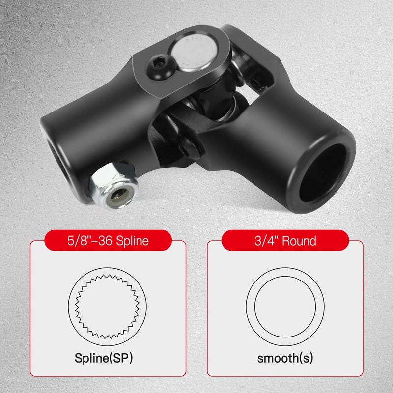 cciyu Black Steering Joint 5/8-36 Spline X 3/4" Round U-Joint Shaft - Image 4