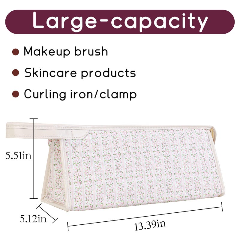 GISMTR Large Quilted Hair Tools Travel Bag, Cotton Floral Carrying Storage Bag for Hair Dryer and Attachments, Cute Portable Organizer with Handle - Image 2