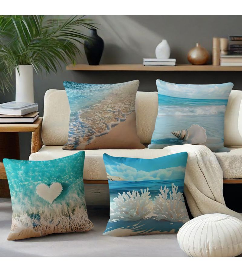 مجموعة أغطية الوسائد من الشاطئ والأصداف البحرية والمرجان، مقاس 12 × 20 بوصة، مكونة من 4 قطع، قابلة للغسل. - Image 2