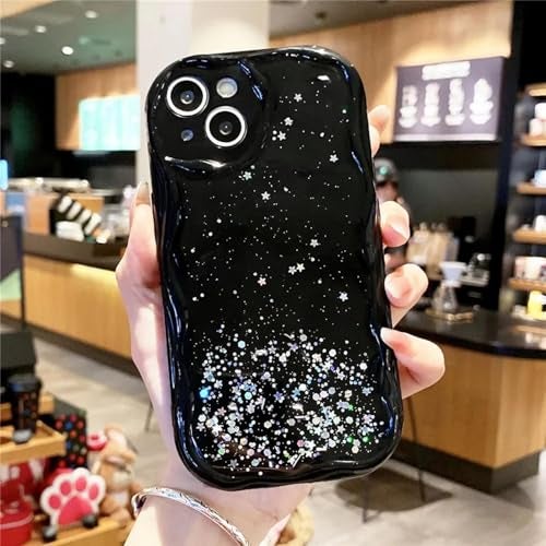 KC Back Cover for Samsung Galaxy A17 5G - 3D New Curly Wave Dry Fixed Non Moving Starry Glitter Shockproof Bumper Soft Silicone Case with Camera Protection (Black) - Image 5