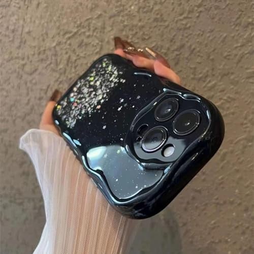 KC Back Cover for Samsung Galaxy A17 5G - 3D New Curly Wave Dry Fixed Non Moving Starry Glitter Shockproof Bumper Soft Silicone Case with Camera Protection (Black) - Image 3