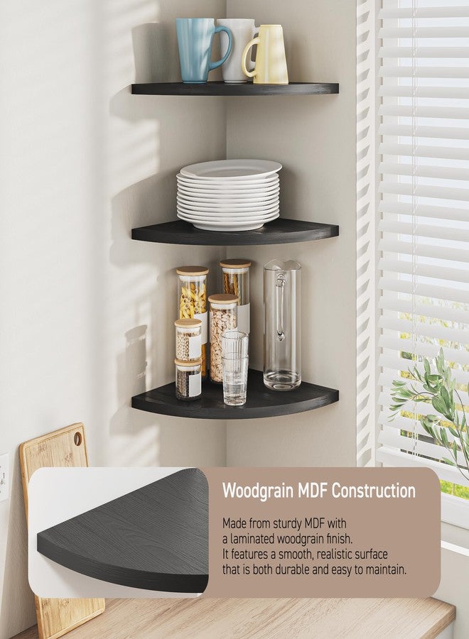 Venusmiles Corner Shelf Wall Mount, Engineered Wood Floating Corner Shelves with Cable Hole, Wall Mounted Storage Display for Bathroom, Bedroom, Living Room, Kitchen (12 Inch, Black, 3 Pack) - Image 5