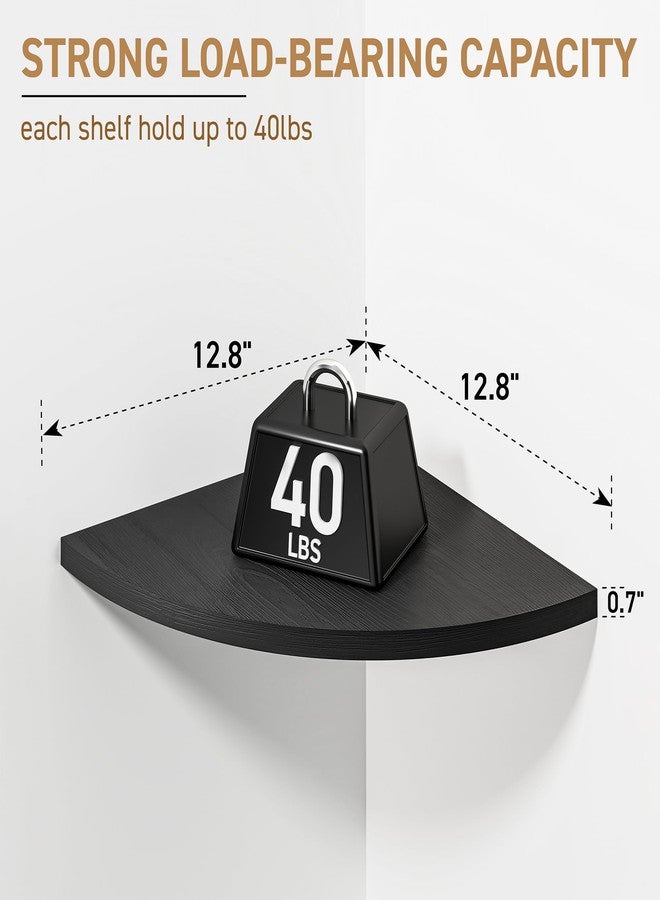 Venusmiles Corner Shelf Wall Mount, Engineered Wood Floating Corner Shelves with Cable Hole, Wall Mounted Storage Display for Bathroom, Bedroom, Living Room, Kitchen (12 Inch, Black, 3 Pack) - Image 3