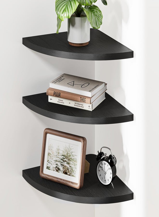 Venusmiles Corner Shelf Wall Mount, Engineered Wood Floating Corner Shelves with Cable Hole, Wall Mounted Storage Display for Bathroom, Bedroom, Living Room, Kitchen (12 Inch, Black, 3 Pack) - Image 1