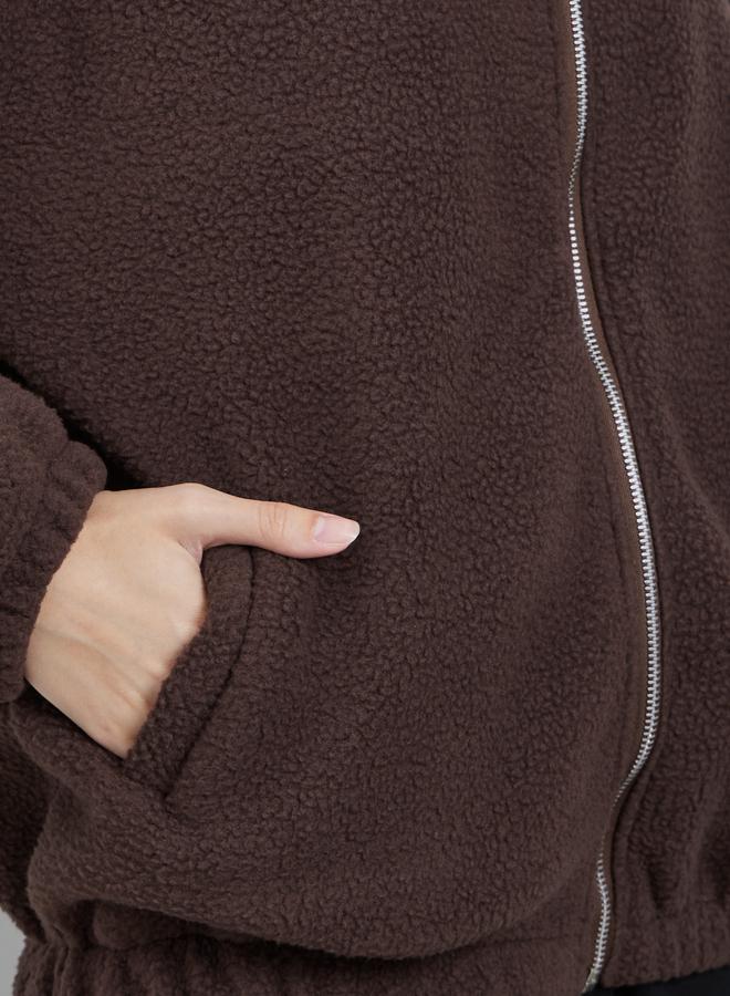 Styli Brown Oversized Collared Fleece Jacket - Image 4