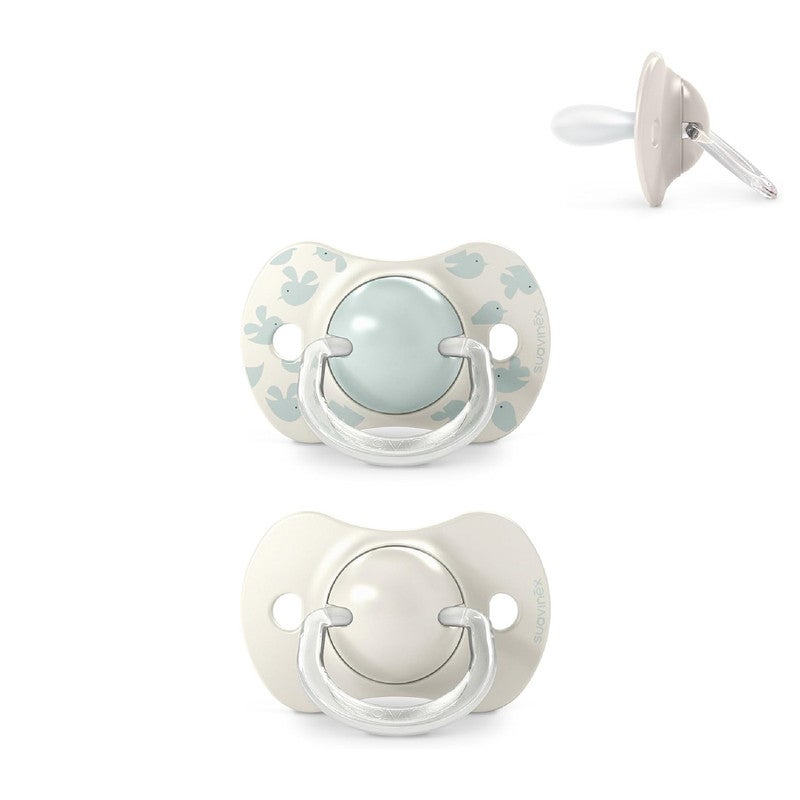 Suavinex, Pack of 2 Pacifiers for Babies 6/18 Months, with Physiological Silicone Teat SX Pro Symmetrical, Flat and Flexible, Respects Oral Development, Birdies Green - Image 1