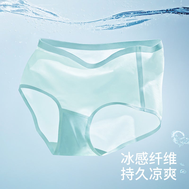 Jiaoxia underwear women's ice silk ultra-thin seamless high-waist abdomen briefs pure cotton crotch breathable underwear women's large size Wuyu Green L - Image 2