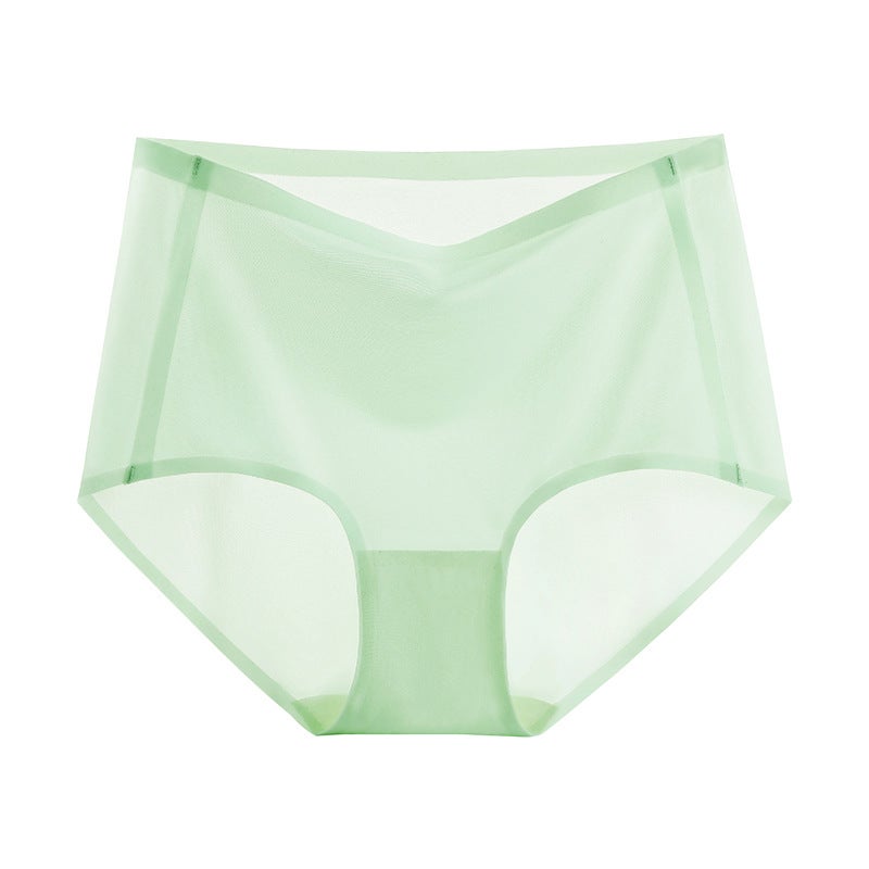 Jiaoxia underwear women's ice silk ultra-thin seamless high-waist abdomen briefs pure cotton crotch breathable underwear women's large size Wuyu Green L - Image 1