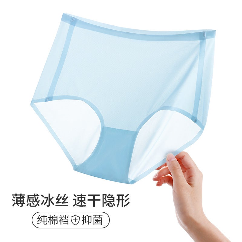 Jiaoxia underwear women's ice silk ultra-thin seamless high-waist abdomen briefs pure cotton crotch breathable underwear women's large size Wuyu Green L - Image 3