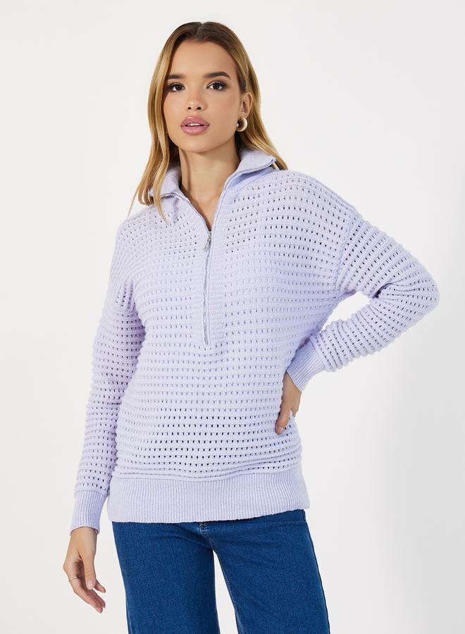 ستايلي بلوزة محبوكة بأكمام طويلة ونصف سحَّاب غلق - Image 3