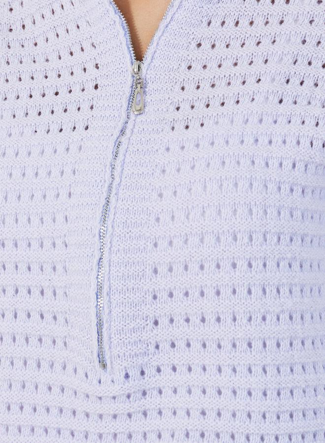 ستايلي بلوزة محبوكة بأكمام طويلة ونصف سحَّاب غلق - Image 4