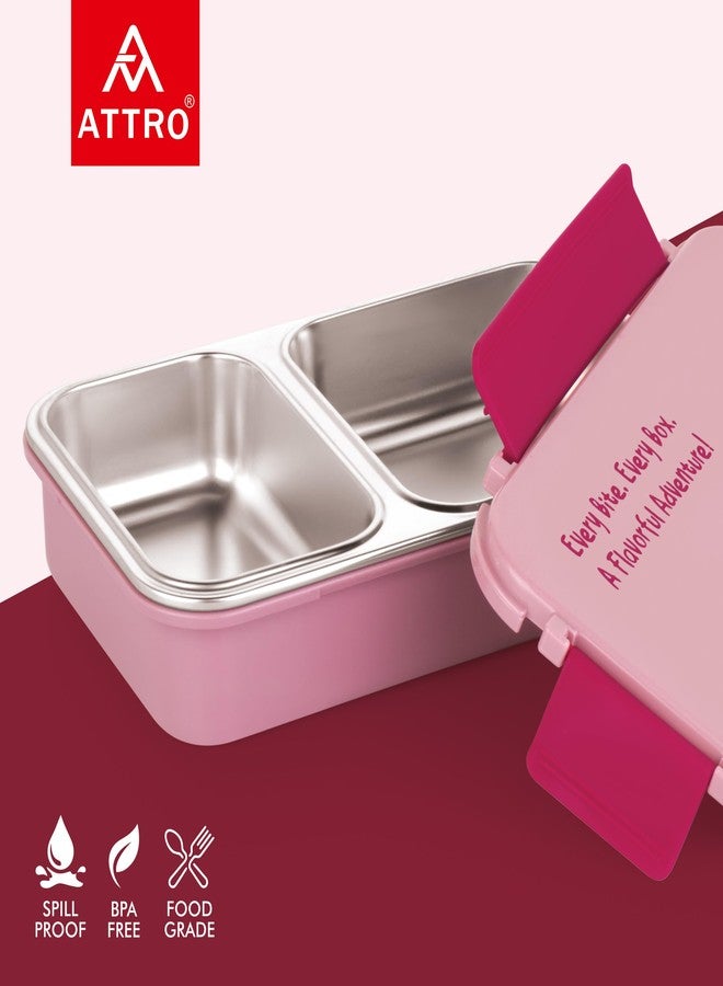 ATTRO Hot-Meal 2 Insulated Lunch Box with 2 Compartment, Inner Stainless Steel & Locking Lid BPA-Free Food Grade Ideal for School, Office - 800ml Peach - Image 4
