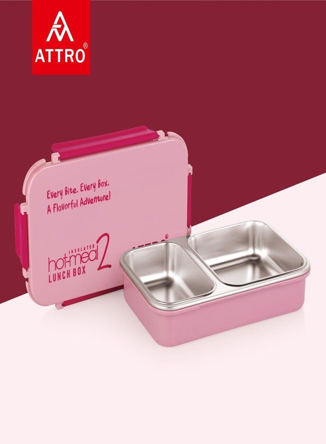ATTRO Hot-Meal 2 Insulated Lunch Box with 2 Compartment, Inner Stainless Steel & Locking Lid BPA-Free Food Grade Ideal for School, Office - 800ml Peach - Image 5
