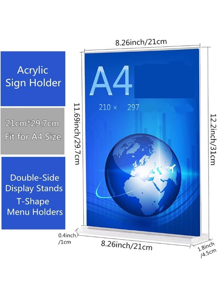 Slasa Pack-3 A4 Acrylic Sign Holder, A4(21cmx29.7cm) Double-Side Plastic Display Stands, Clear T-Shape Menu Poster Holders Ads Sign Stands for Tables Hotel Shop Restaurant School Office  - Image 2