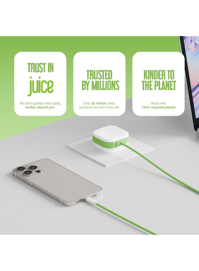 JUICE 20 Watt PD Charger with 1.5m integrated Lightning Cable| Apple Lightning Mains Charger | Fast Charge Your iPhone and iPad | Apple MFI Certified | Compact Design with Sure Grip Technology- White Green - Image 5