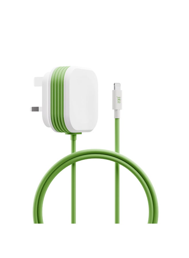 JUICE 20 Watt PD Charger with 1.5m integrated Lightning Cable| Apple Lightning Mains Charger | Fast Charge Your iPhone and iPad | Apple MFI Certified | Compact Design with Sure Grip Technology- White Green - Image 1