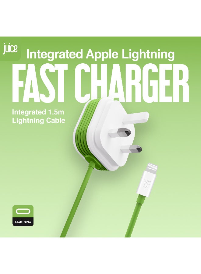 JUICE 20 Watt PD Charger with 1.5m integrated Lightning Cable| Apple Lightning Mains Charger | Fast Charge Your iPhone and iPad | Apple MFI Certified | Compact Design with Sure Grip Technology- White Green - Image 2