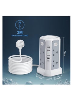 Tower Extension Lead with USB Slots and Night Light, 20W USB C Fast Charger, (13A 3250W)5 USB Ports, 8 Way Extension Tower, Surge Protected Extension Lead with 4 Switches, 3M Extension Cable - pzsku/ZFAB67A9D53BAA3ED4631Z/45/_/1726802676/a3c7a65e-757d-42fe-abef-caf6f7acba59