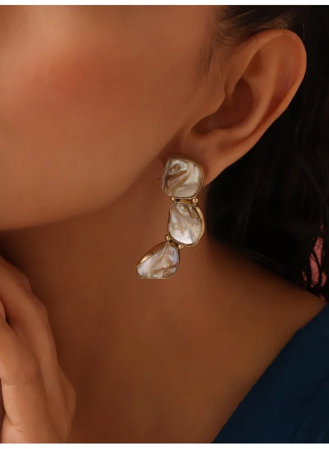 trueBrowns trueBrowns Brass Marble Stone Earrings