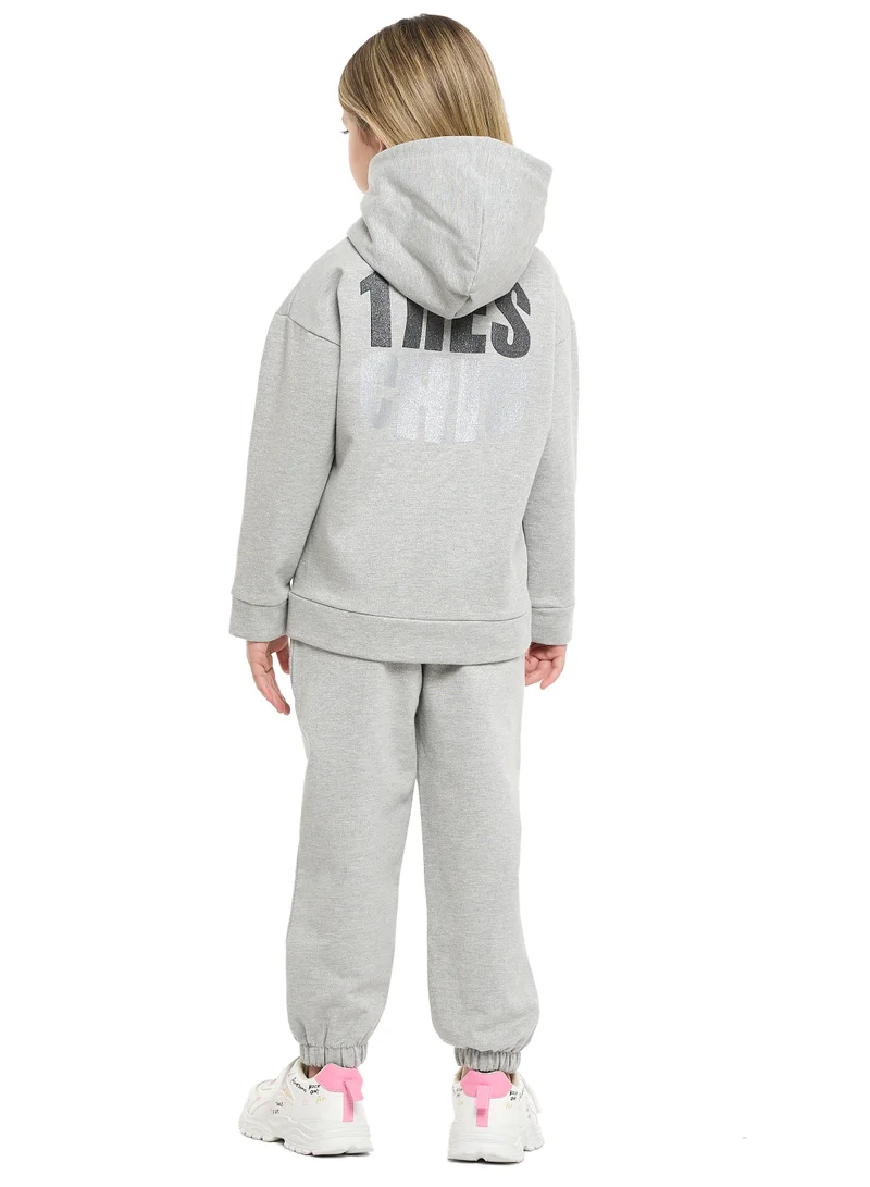victor and jane Girls Très Chic Reversible Sequin Fleece Set – Light Grey 2-Piece Outfit