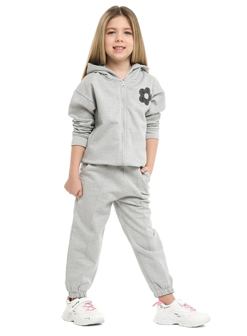 victor and jane Girls Très Chic Reversible Sequin Fleece Set – Light Grey 2-Piece Outfit