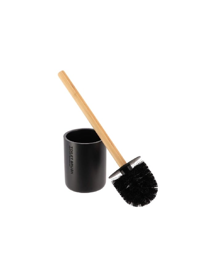 Tendance Bamboo Handle Polyresin Toilet Brush with Holder Black and Brown 1 x 1 x 1 cm 66101237 - Image 1