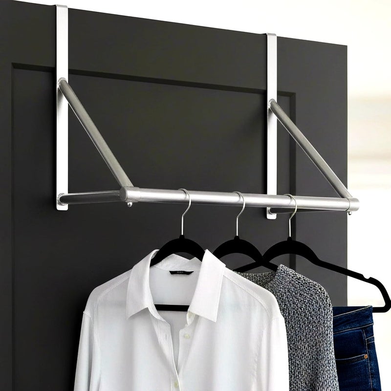 Geezy Metal Over The Door Rail Hanger Bar Clothes Rod Space Saver Storage - Image 1