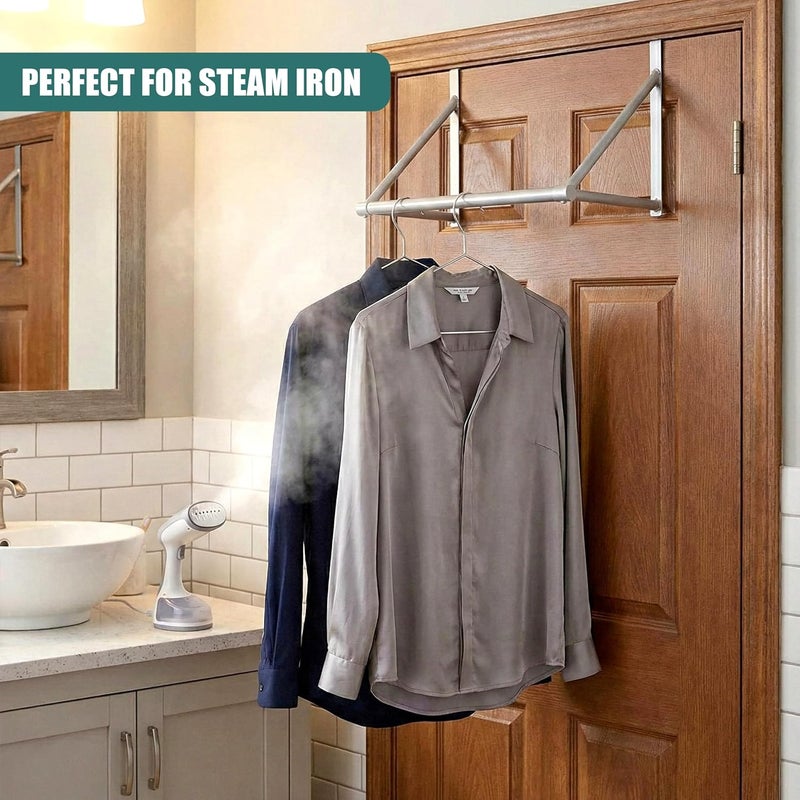 Geezy Metal Over The Door Rail Hanger Bar Clothes Rod Space Saver Storage - Image 5