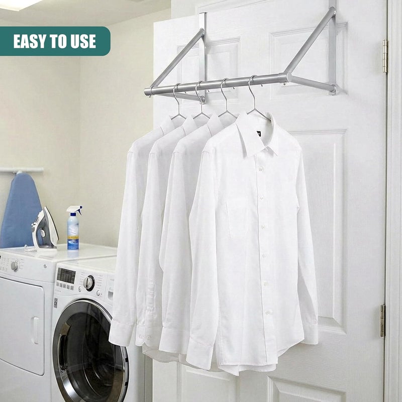 Geezy Metal Over The Door Rail Hanger Bar Clothes Rod Space Saver Storage - Image 3