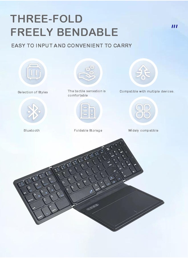 Rich Life Tri-Fold Bluetooth 5.1 Foldable Keyboard with Touchpad – 81 Keys, Ultra-Thin Rechargeable Travel Keyboard for iOS, Android, Windows, Mac – PU Leather Finish  - Image 2