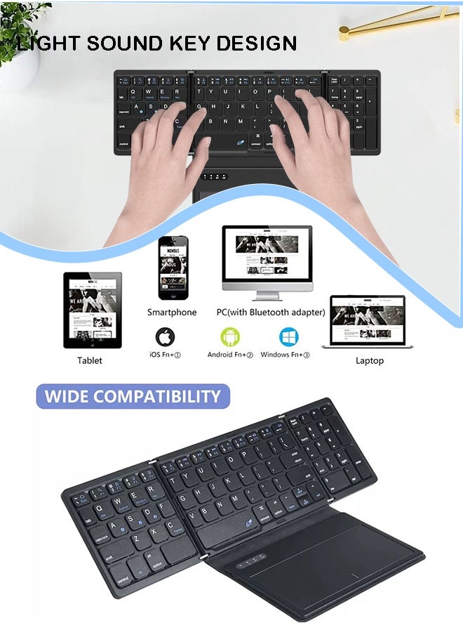 Rich Life Tri-Fold Bluetooth 5.1 Foldable Keyboard with Touchpad – 81 Keys, Ultra-Thin Rechargeable Travel Keyboard for iOS, Android, Windows, Mac – PU Leather Finish  - Image 3