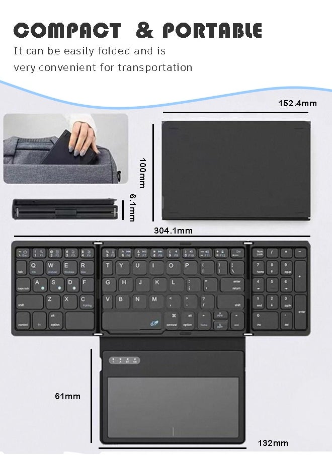 Rich Life Tri-Fold Bluetooth 5.1 Foldable Keyboard with Touchpad – 81 Keys, Ultra-Thin Rechargeable Travel Keyboard for iOS, Android, Windows, Mac – PU Leather Finish  - Image 4