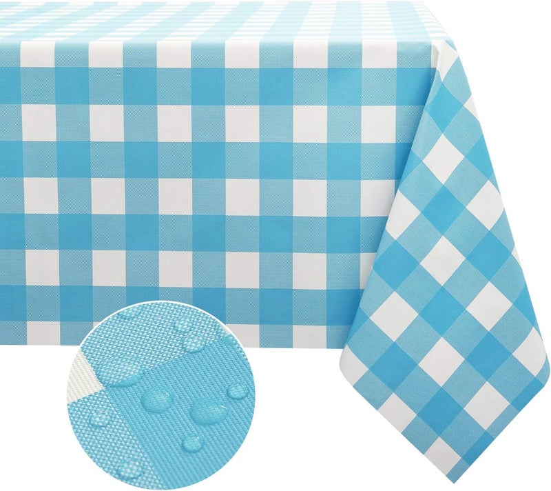 Obstal All temp range compatible build 100% Waterproof Vinyl Table Cloth, Oil-Proof Spill-Proof PVC Rectangle Tablecloth, Wipeable Plastic Table Cover for Outdoor, Picnic, Camping,Light Blue,54 x 120 Inch Permanent & temporary usable - Image 1