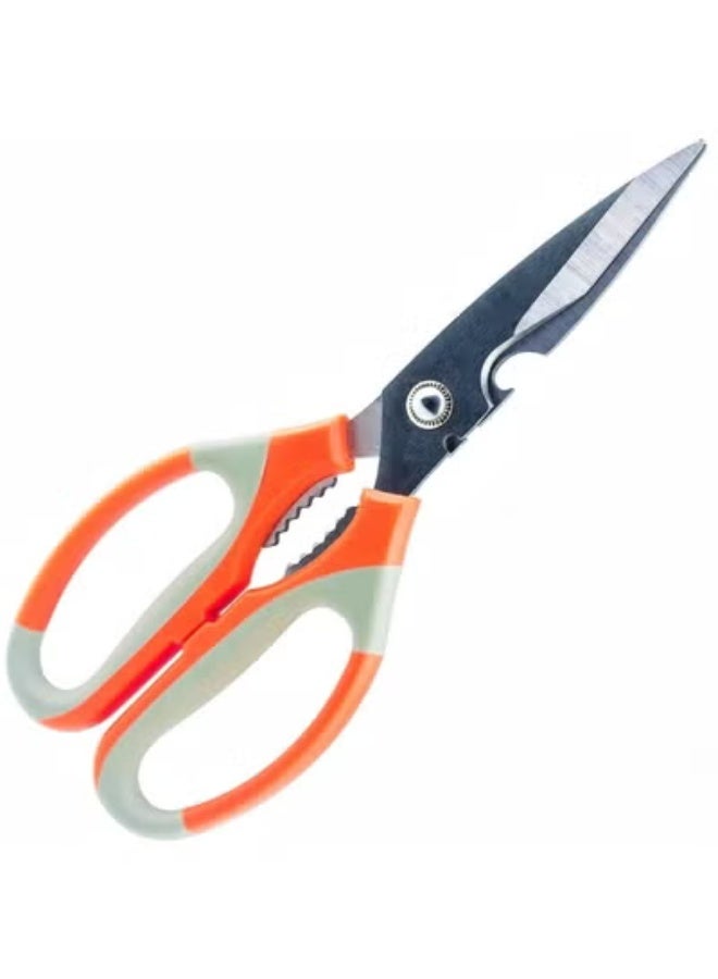 مقص مطبخ شديد التحمل من الستانلس ستيل، مقص حاد متعدد الاغراض - رائع للخضروات والاسماك والعظام والمكسرات واللحوم والديك الرومي والدجاج والزهور ومستلزمات المطبخ والشواءبمقابض برتقالية مريحة